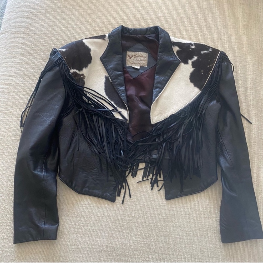 Continental Leather cowhide fringe cropped  jacket M RARE - Picture 4 of 7
